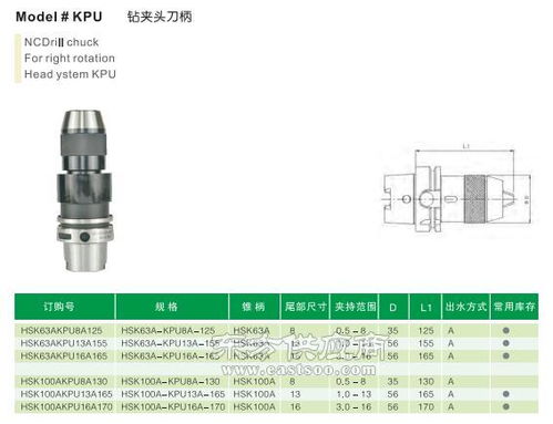 厂家供应霹雳马 action hsk63a kpu16a 165钻夹头刀柄
